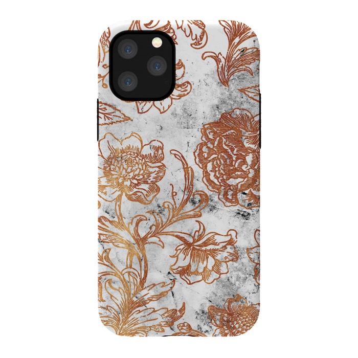 iPhone 11 Pro StrongFit Golden flowers line art on white marble by Oana 