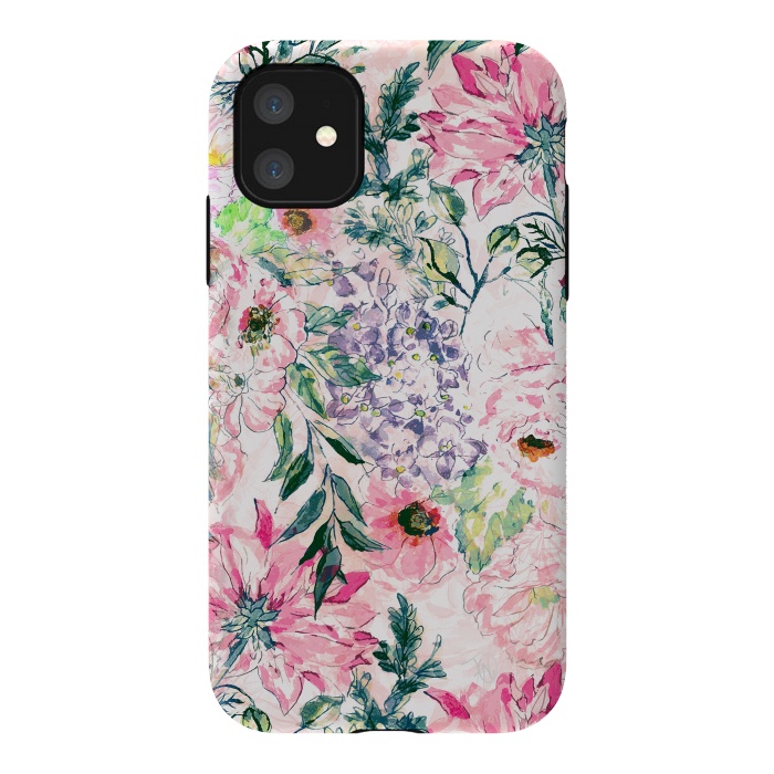 iPhone 11 StrongFit Boho chic watercolor pink floral hand paint by InovArts