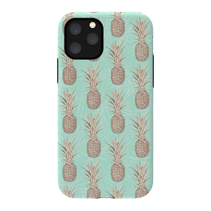 iPhone 11 Pro StrongFit Golden and mint pineapples pattern by InovArts