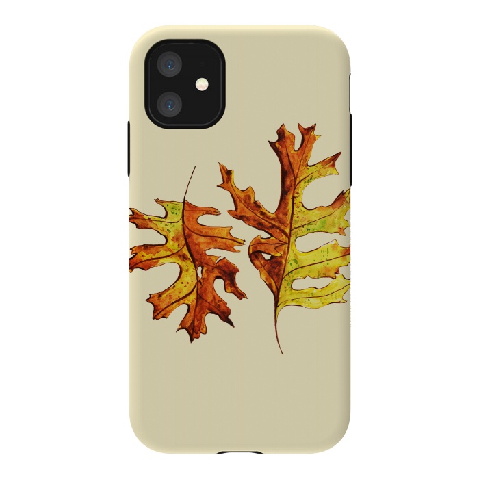 iPhone 11 StrongFit Ink Watercolor Painted Autumn Leaves Nature Lover by Boriana Giormova
