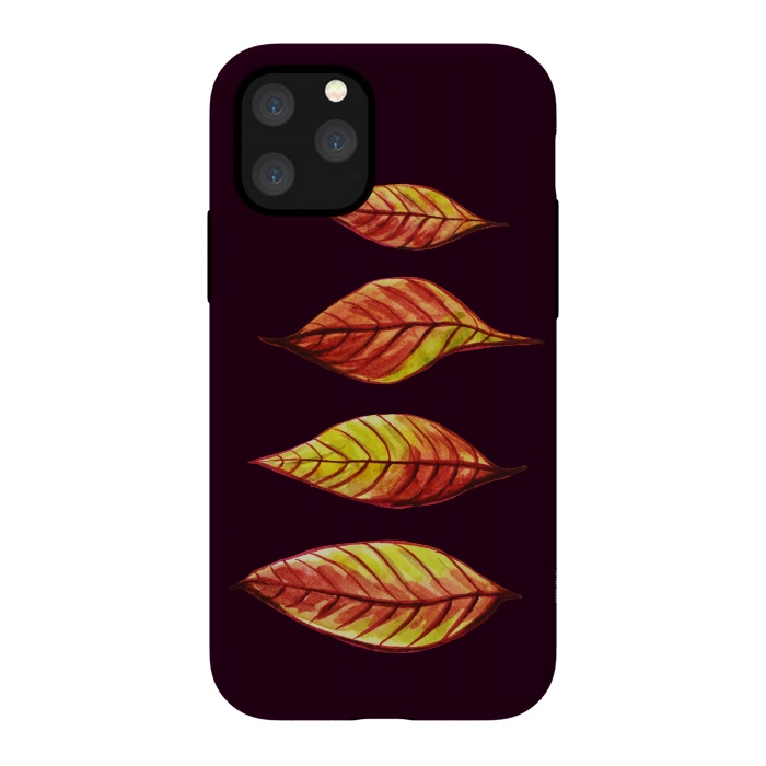 iPhone 11 Pro StrongFit Four Red Yellow Ink Watercolor Painted Autumn Leaves by Boriana Giormova