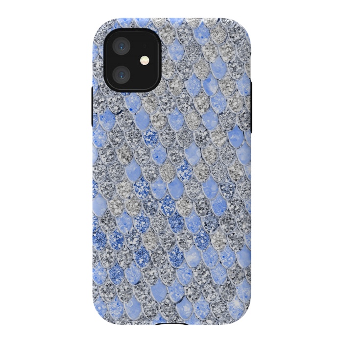 iPhone 11 StrongFit Blue and Silver Sparkling Mermaid Scales by  Utart