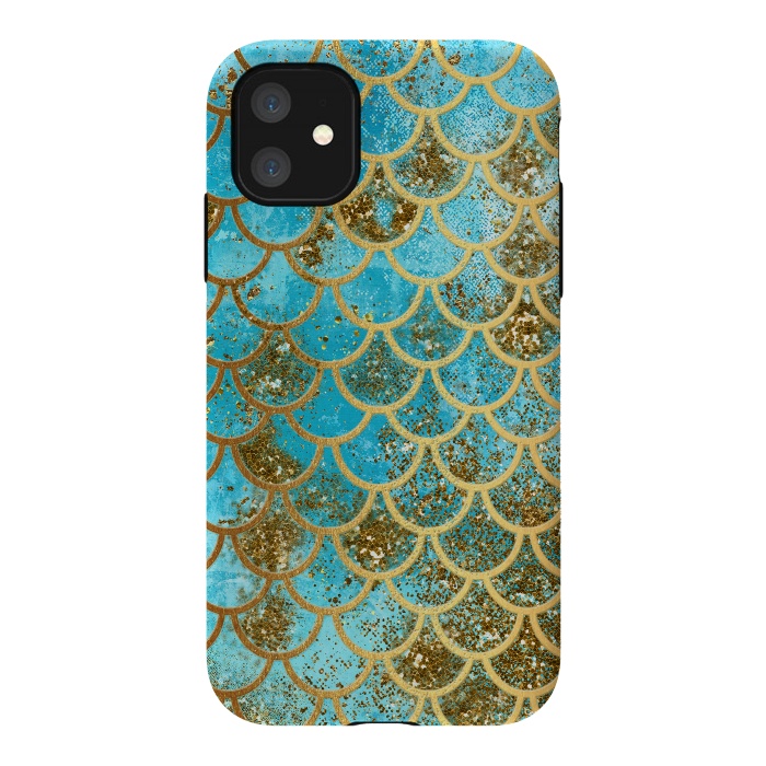 iPhone 11 StrongFit Blue, Glitter and Gold Mermaid Scales by  Utart