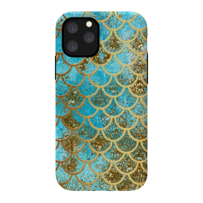 iPhone 11 Pro StrongFit Blue, Glitter and Gold Mermaid Scales by  Utart