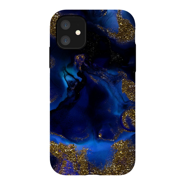 iPhone 11 StrongFit Indigo Blue and Gold Glitter Marble by  Utart