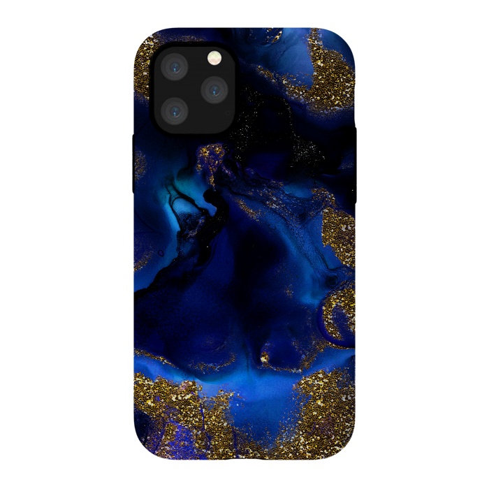 iPhone 11 Pro StrongFit Indigo Blue and Gold Glitter Marble by  Utart