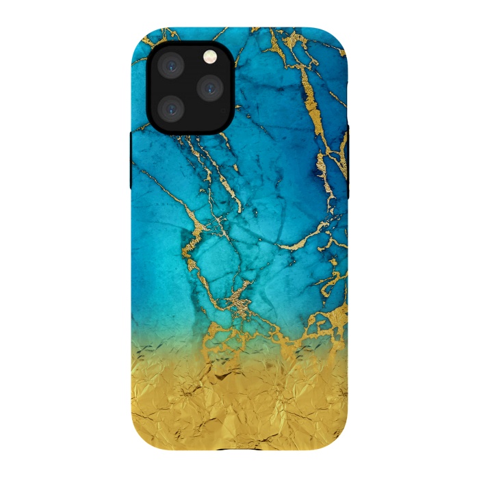iPhone 11 Pro StrongFit Sea Blue and Sun Gold Marble and Glitter by  Utart