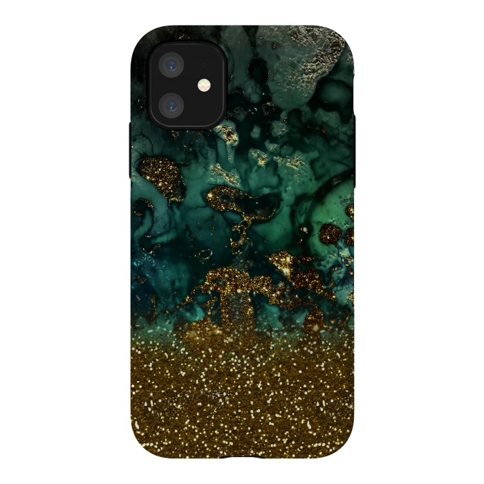iPhone 11 StrongFit Green Malachite Marble and Gold Glitter by  Utart