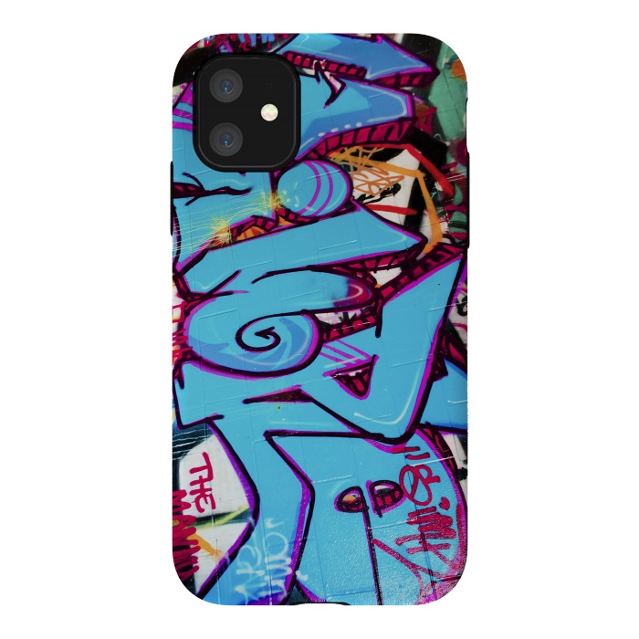 iPhone 11 StrongFit Blue Graffiti Tag by Andrea Haase