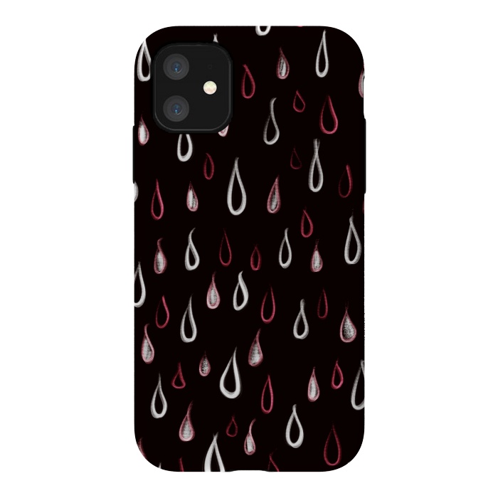 iPhone 11 StrongFit Dark White And Red Raindrops Pattern by Boriana Giormova