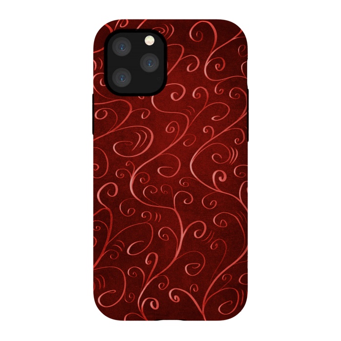 iPhone 11 Pro StrongFit Whimsical Elegant Textured Red Swirl Pattern by Boriana Giormova
