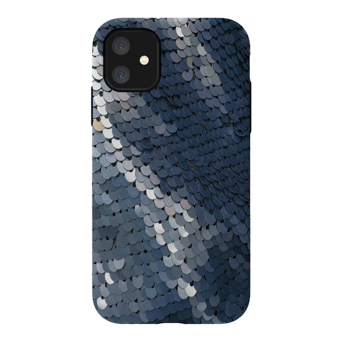 iPhone 11 StrongFit Shiny Blue Gray Sequins by Andrea Haase