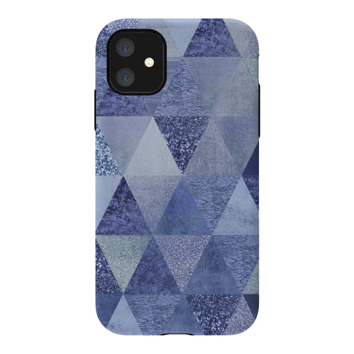 iPhone 11 StrongFit Blue Glitter Triangle Pattern by Andrea Haase