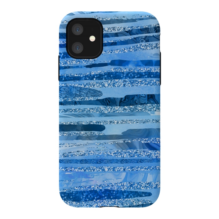iPhone 11 StrongFit Blue And Aqua Glitter Stripes by Andrea Haase