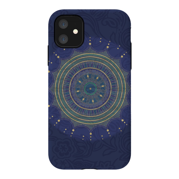 iPhone 11 StrongFit Blue Mandala With Gold by Andrea Haase