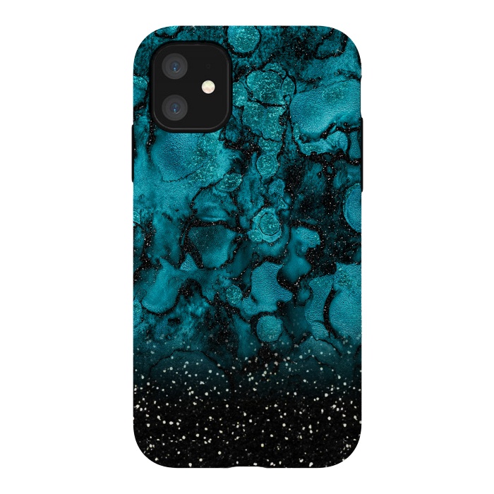 iPhone 11 StrongFit Indigo Blue Marble and Black Glitter by  Utart