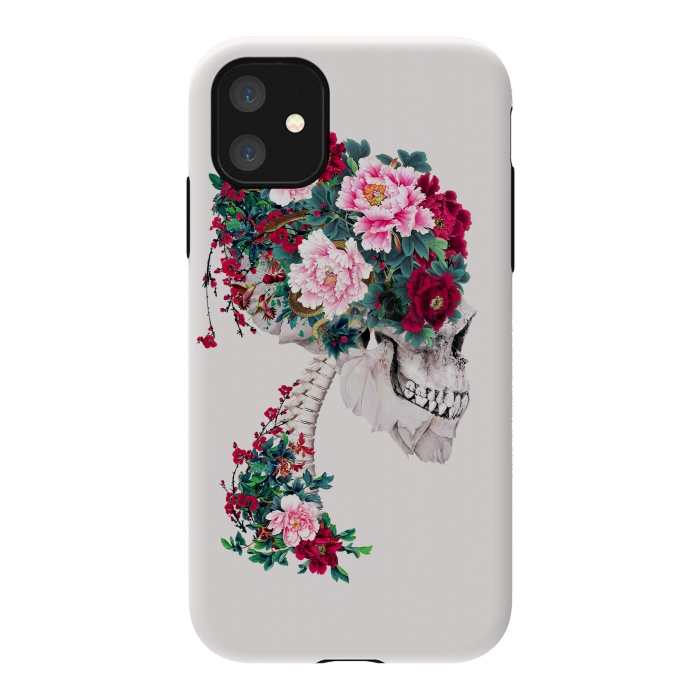 iPhone 11 StrongFit Skull with Peonies by Riza Peker