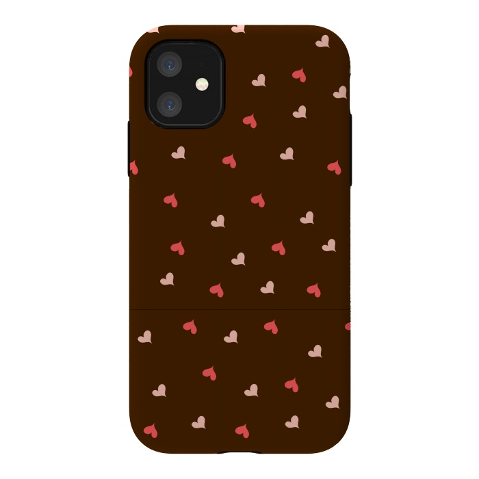 iPhone 11 StrongFit red hearts with brown background by MALLIKA