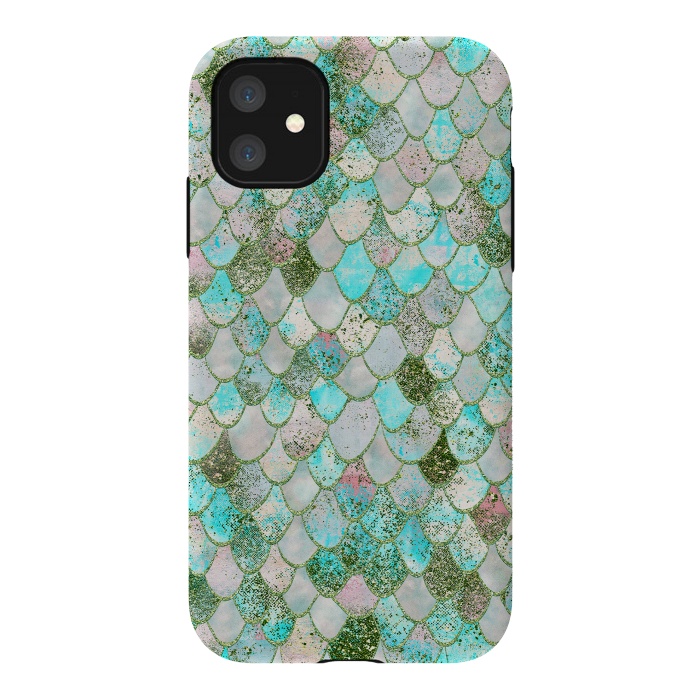 iPhone 11 StrongFit Wonky Seafoam Watercolor Glitter Mermaid Scales by  Utart