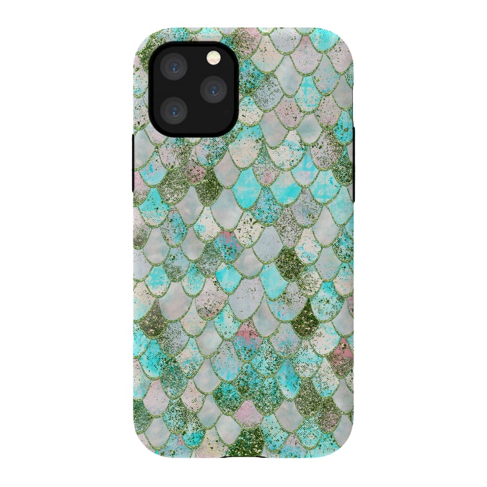 iPhone 11 Pro StrongFit Wonky Seafoam Watercolor Glitter Mermaid Scales by  Utart