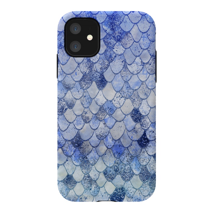 iPhone 11 StrongFit Blue Summer Wonky Watercolor and Glitter Mermaid Scales by  Utart