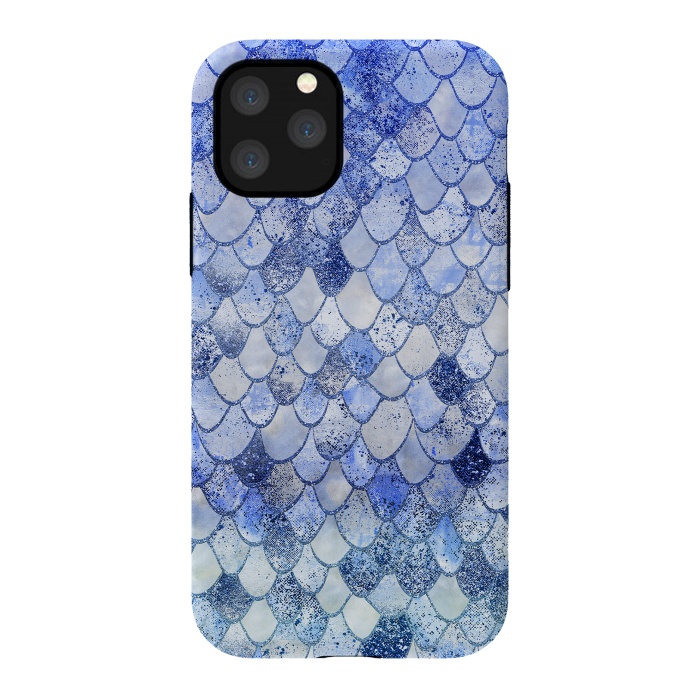 iPhone 11 Pro StrongFit Blue Summer Wonky Watercolor and Glitter Mermaid Scales by  Utart