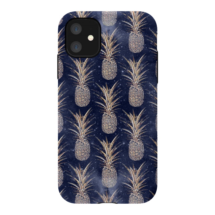iPhone 11 StrongFit Modern Golden pineapples nebula pattern by InovArts