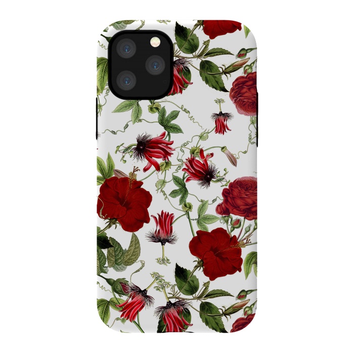 iPhone 11 Pro StrongFit Red Hibiscus and Passiflora Pattern on White by  Utart