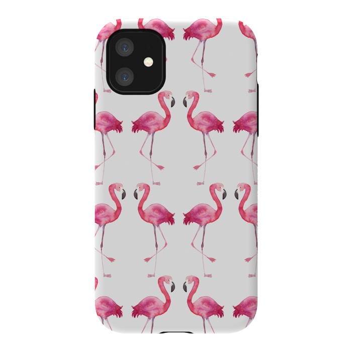 iPhone 11 StrongFit Pink Watercolor Flamingo Print by Becky Starsmore