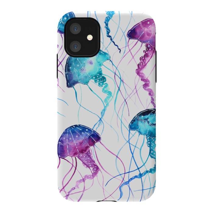 iPhone 11 StrongFit Watercolor Jellyfish Print by Becky Starsmore
