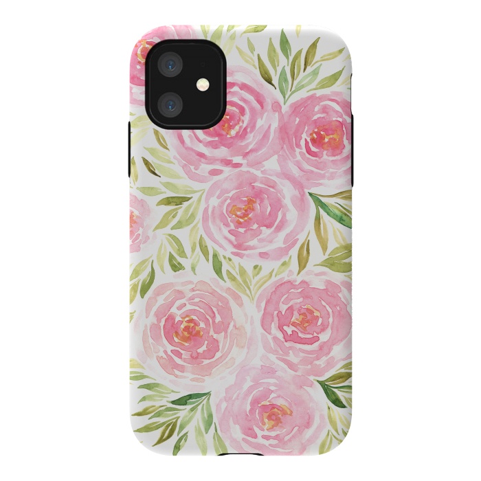 iPhone 11 StrongFit Pastel Pink Peony Floral Print by Becky Starsmore