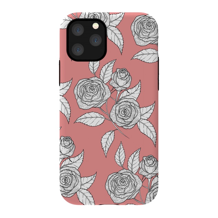 iPhone 11 Pro StrongFit Dusky Pink Vintage Rose Print by Becky Starsmore