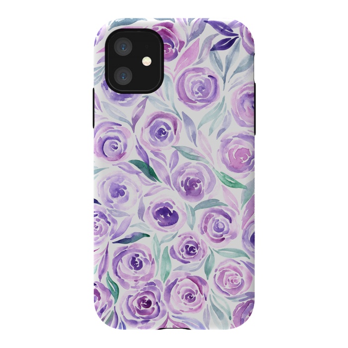 iPhone 11 StrongFit Purple Rose Floral Print by Becky Starsmore