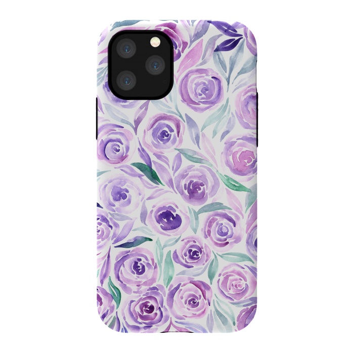 iPhone 11 Pro StrongFit Purple Rose Floral Print by Becky Starsmore