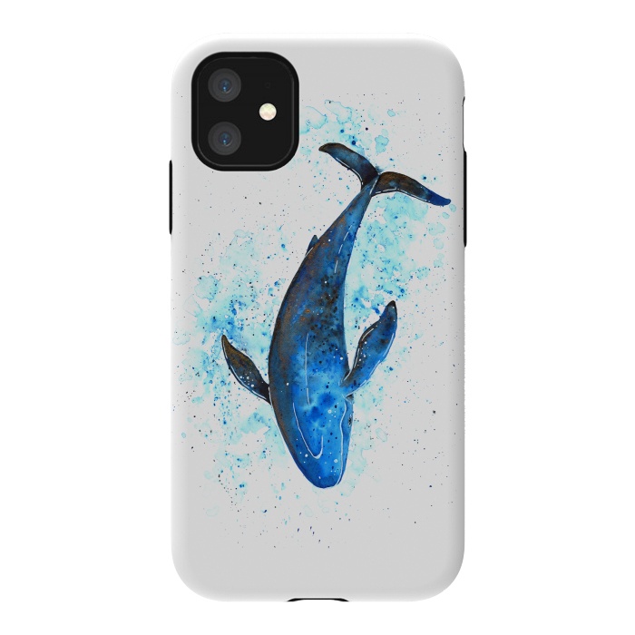 iPhone 11 StrongFit Watercolor Blue Whale Dive by Becky Starsmore
