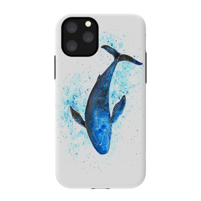iPhone 11 Pro StrongFit Watercolor Blue Whale Dive by Becky Starsmore