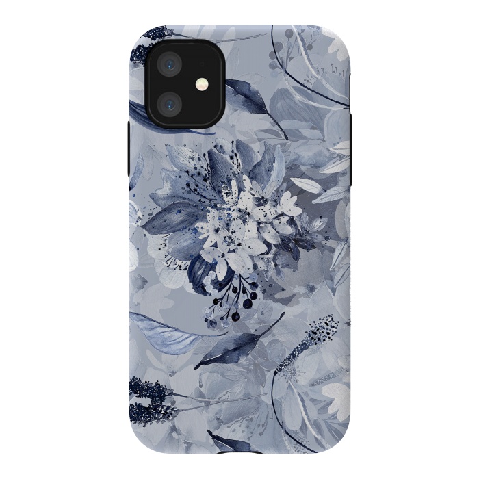 iPhone 11 StrongFit Autumnal fresh gray and blue flower rose pattern by  Utart