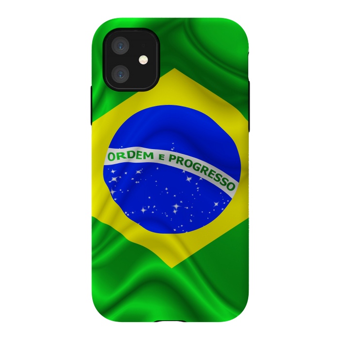 iPhone 11 StrongFit Brazil Waving Silk Flag by BluedarkArt