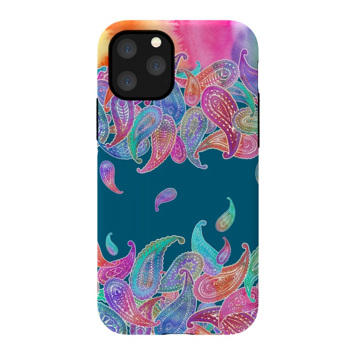 iPhone 11 Pro StrongFit Rainbow Paisley Rain on Blue by Micklyn Le Feuvre