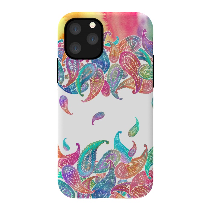 iPhone 11 Pro StrongFit Rainbow Paisley Rain on White by Micklyn Le Feuvre