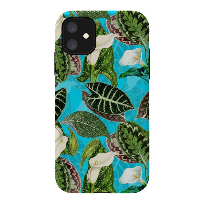 iPhone 11 StrongFit Fresh tropical Flowers and Leaves Pattern by  Utart