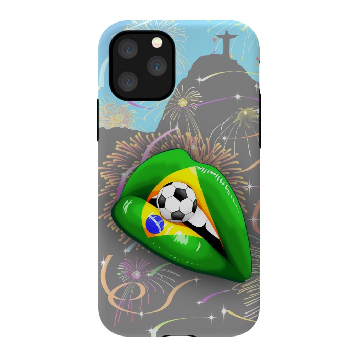 iPhone 11 Pro StrongFit  Brazil Flag Lipstick Soccer Supporters on Sensual Woman's Lips by BluedarkArt