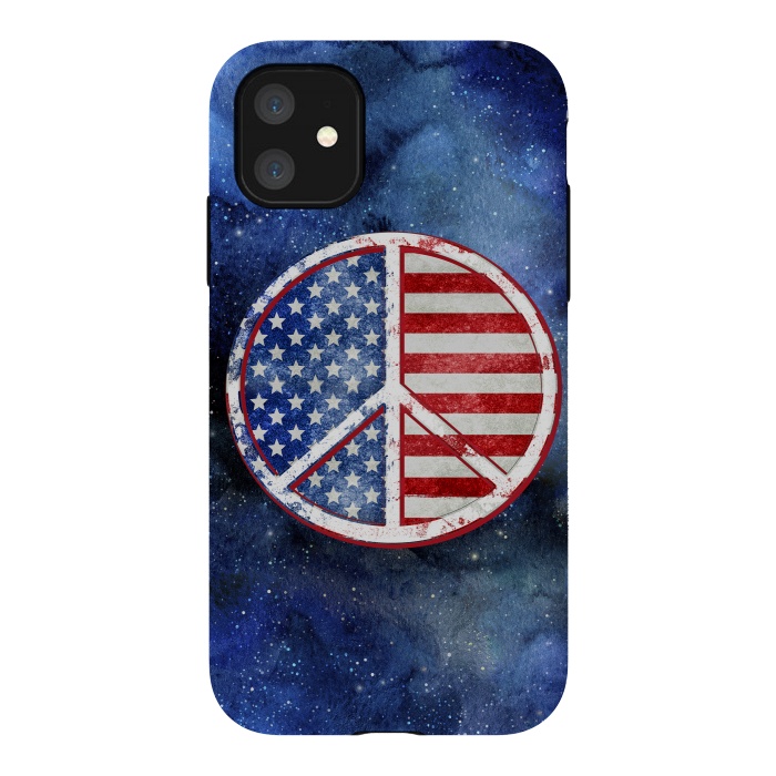 iPhone 11 StrongFit Peace Sign Stars and Stripes USA Flag 2 by Andrea Haase