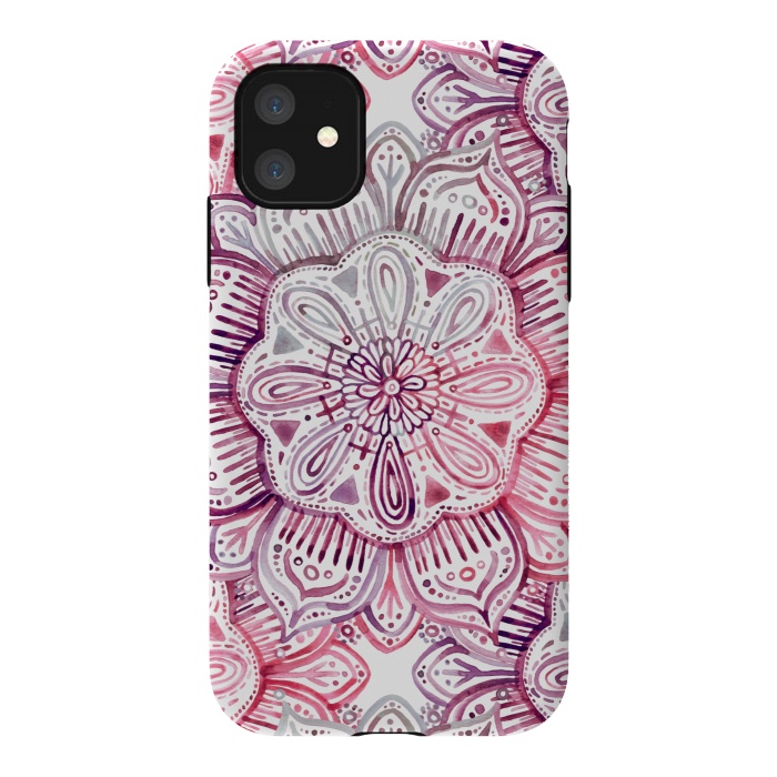 iPhone 11 StrongFit Burgundy Blush Watercolor Mandala by Micklyn Le Feuvre
