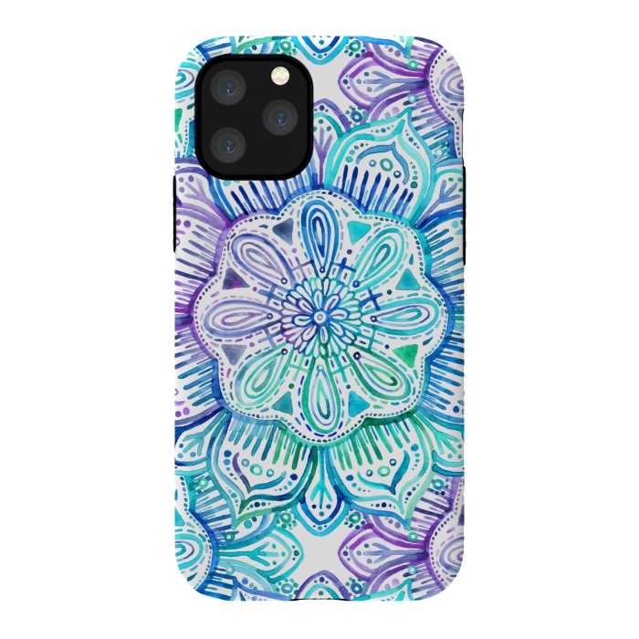 iPhone 11 Pro StrongFit Iridescent Aqua and Purple Watercolor Mandala by Micklyn Le Feuvre