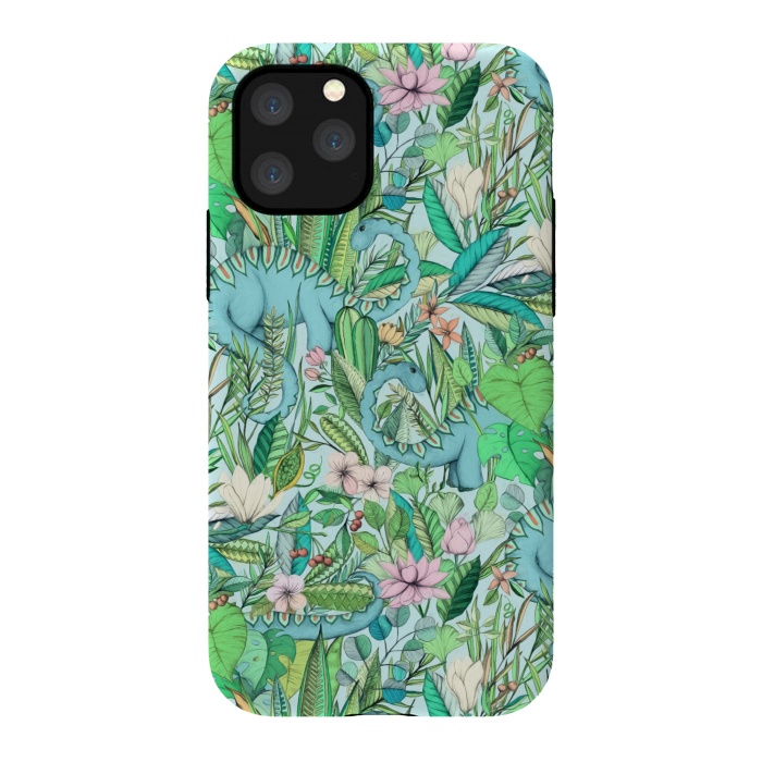 iPhone 11 Pro StrongFit Summer Floral with Dinosaurs by Micklyn Le Feuvre