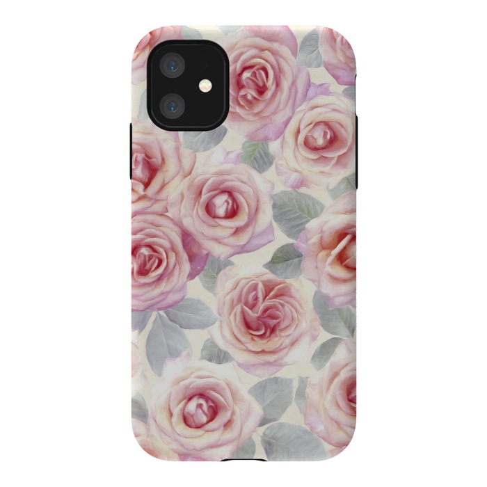 iPhone 11 StrongFit Painted Pink and Mauve Roses by Micklyn Le Feuvre