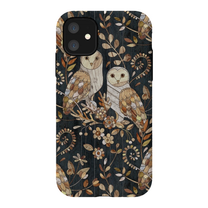 iPhone 11 StrongFit Wooden Wonderland Barn Owl Collage by Micklyn Le Feuvre
