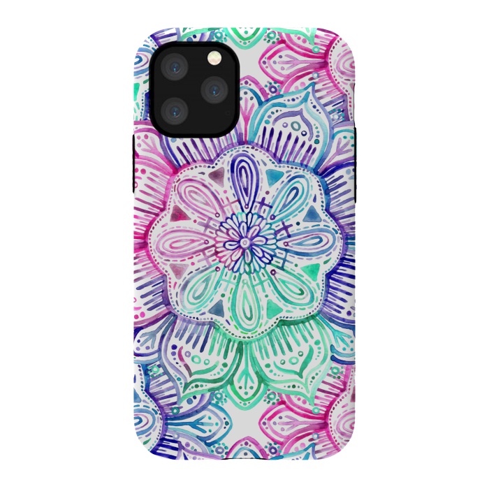 iPhone 11 Pro StrongFit Watercolor Mandala in Mint, Magenta and Purple by Micklyn Le Feuvre