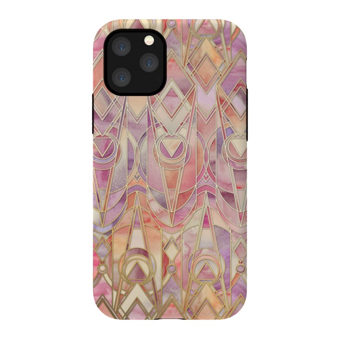iPhone 11 Pro StrongFit Glowing Coral and Amethyst Art Deco Pattern by Micklyn Le Feuvre